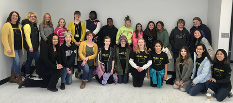 Clinical Associate Professor Krista Davidson and CSD students with local middle school students taking part in Project HOPE