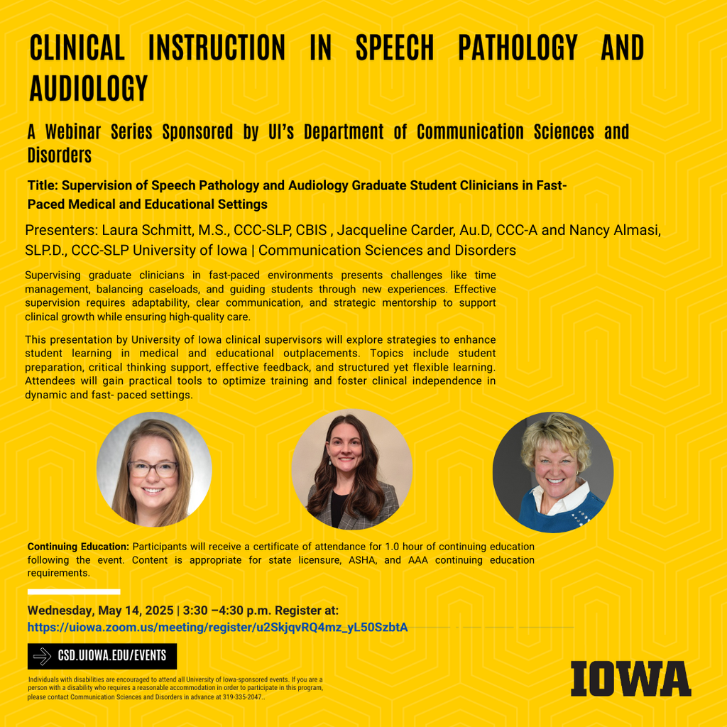 Webinar: Supervision of Speech Pathology and Audiology Graduate Student Clinicians in Fast-Paced Medical and Educational Settings promotional image