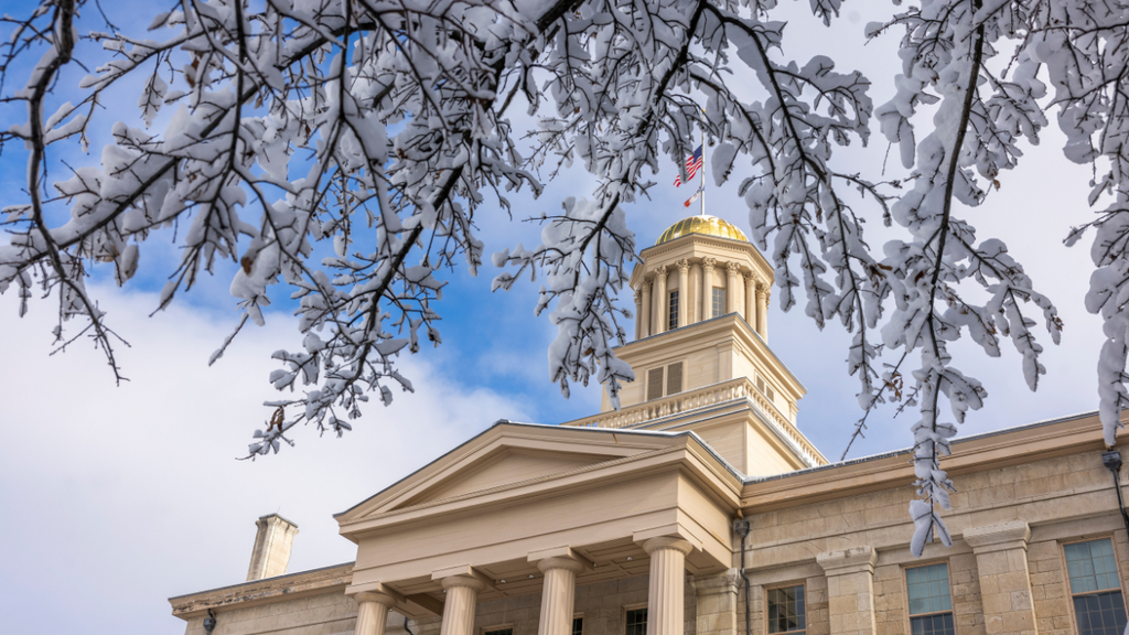 Exterior of Schaeffer Hall in the winter 